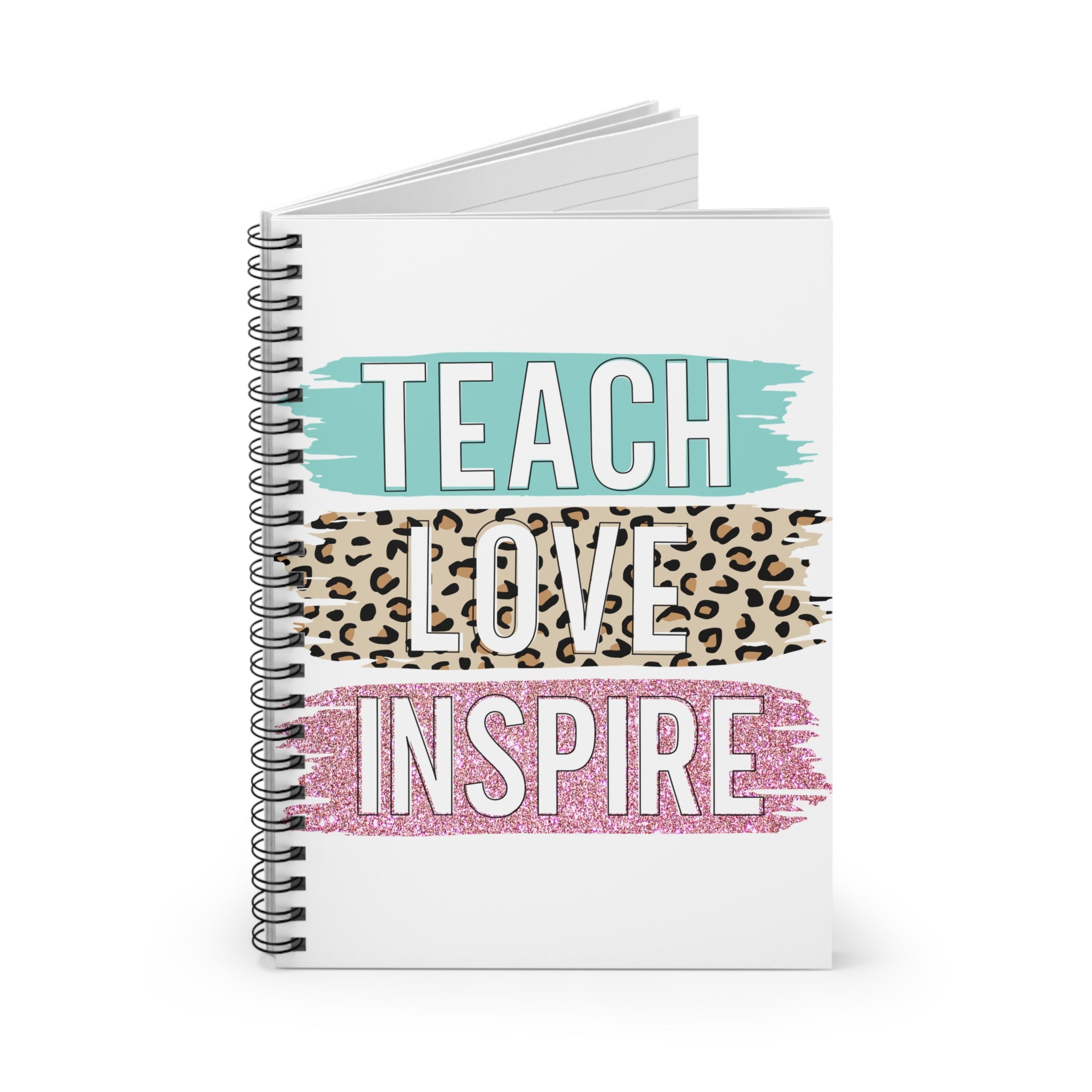 Teach Love Inspire Spiral Notebook — Teacher Gift, Leopard & Glitter Design