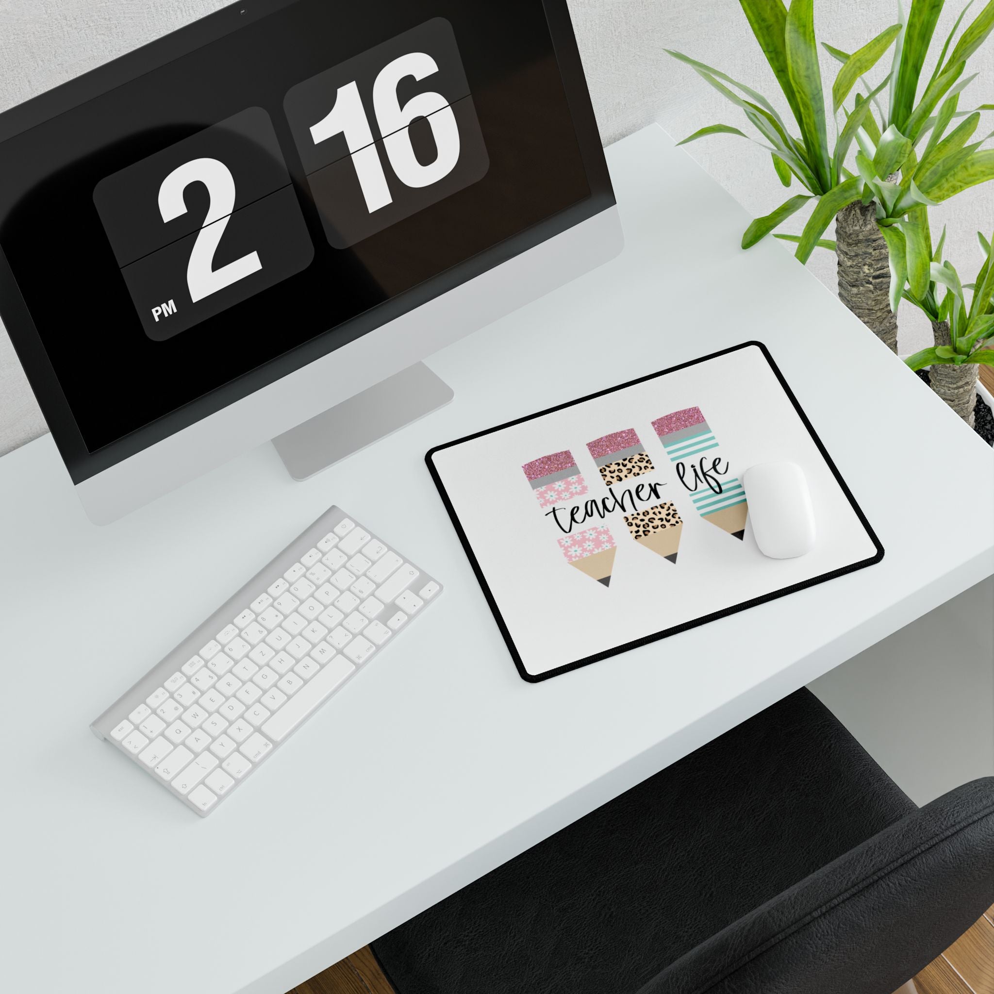 Teacher Life Desk Mat — Cute Pink Pencil Design Mouse Pad for Teachers