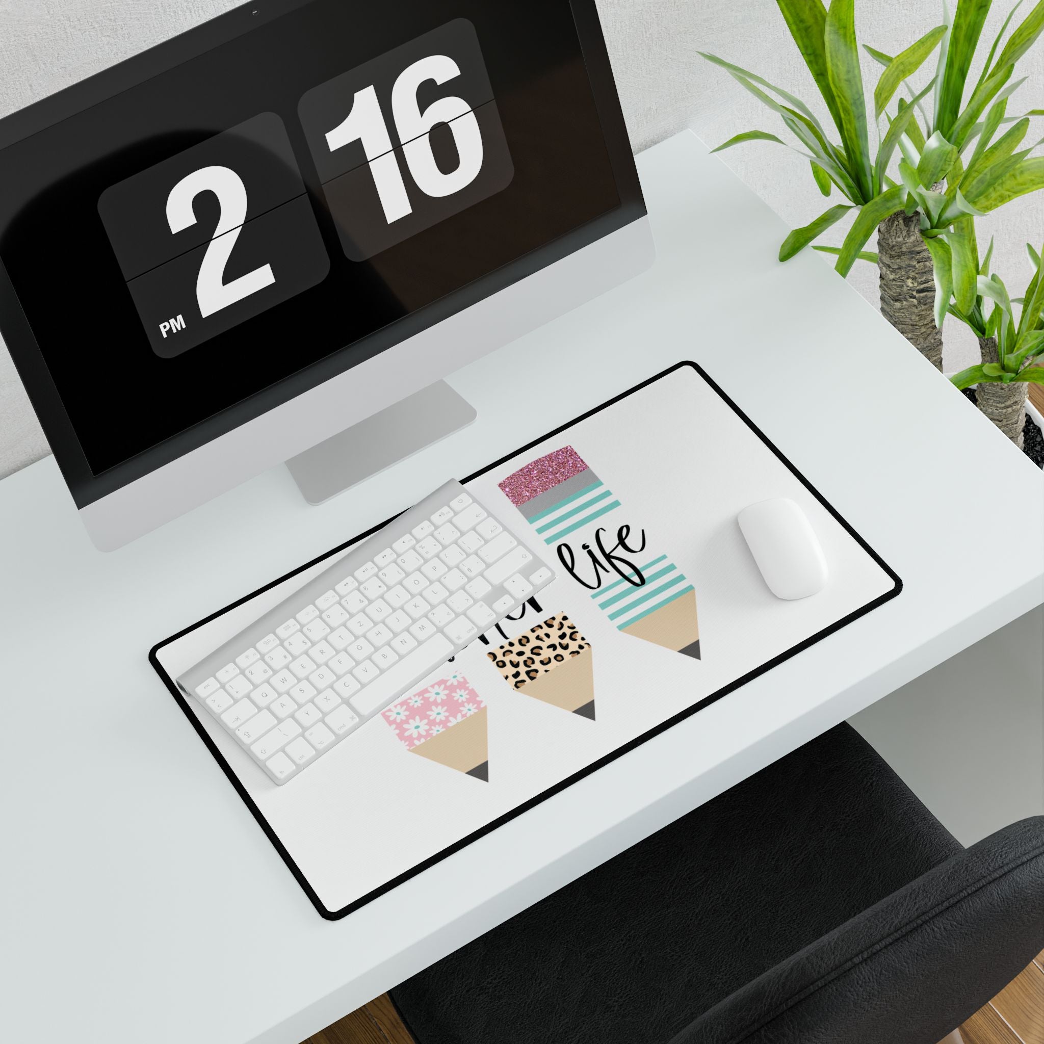 Teacher Life Desk Mat — Cute Pink Pencil Design Mouse Pad for Teachers