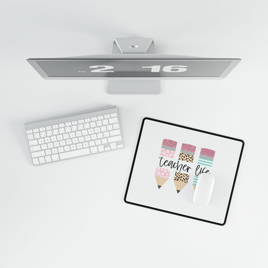 Teacher Life Desk Mat — Cute Pink Pencil Design Mouse Pad for Teachers