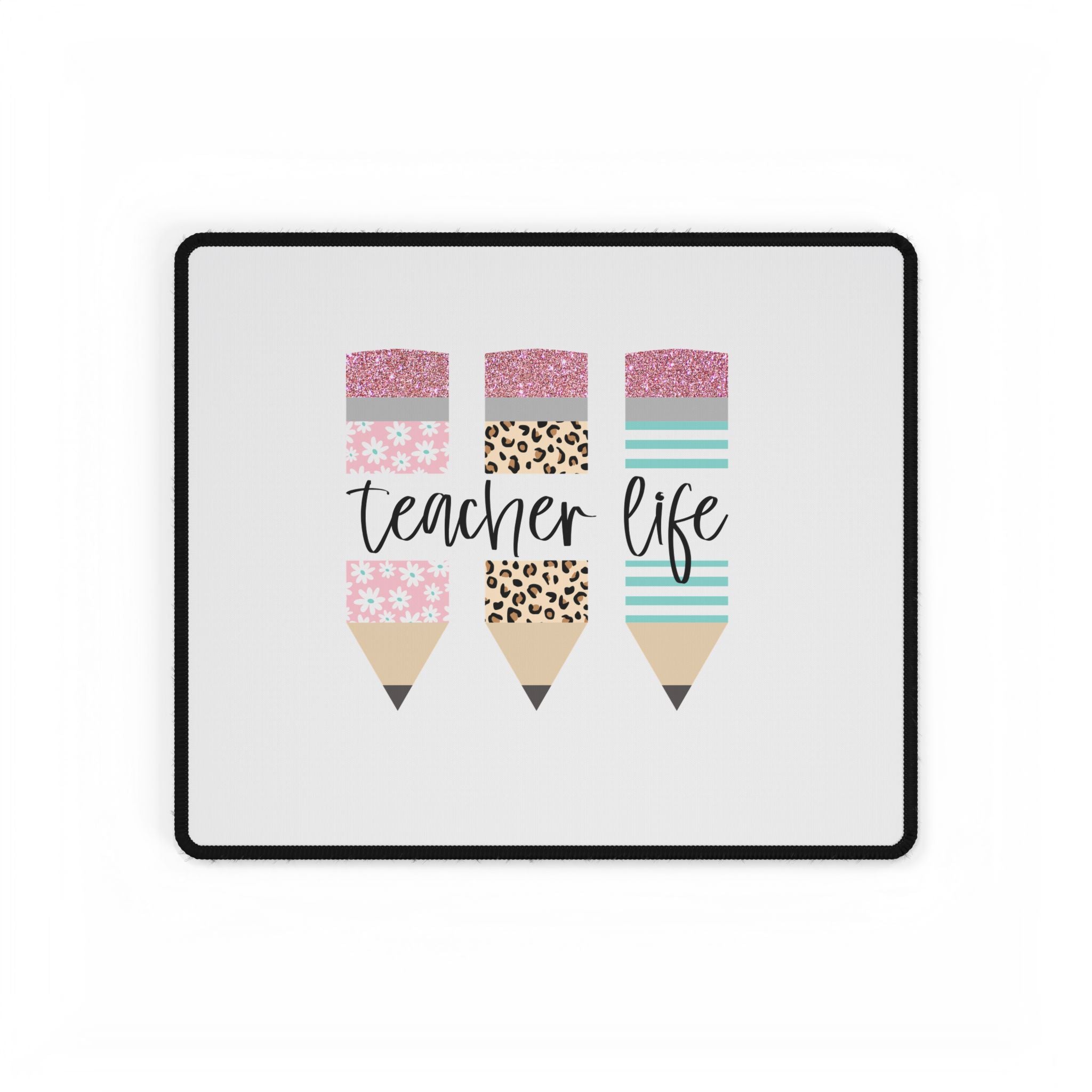 Teacher Life Desk Mat — Cute Pink Pencil Design Mouse Pad for Teachers